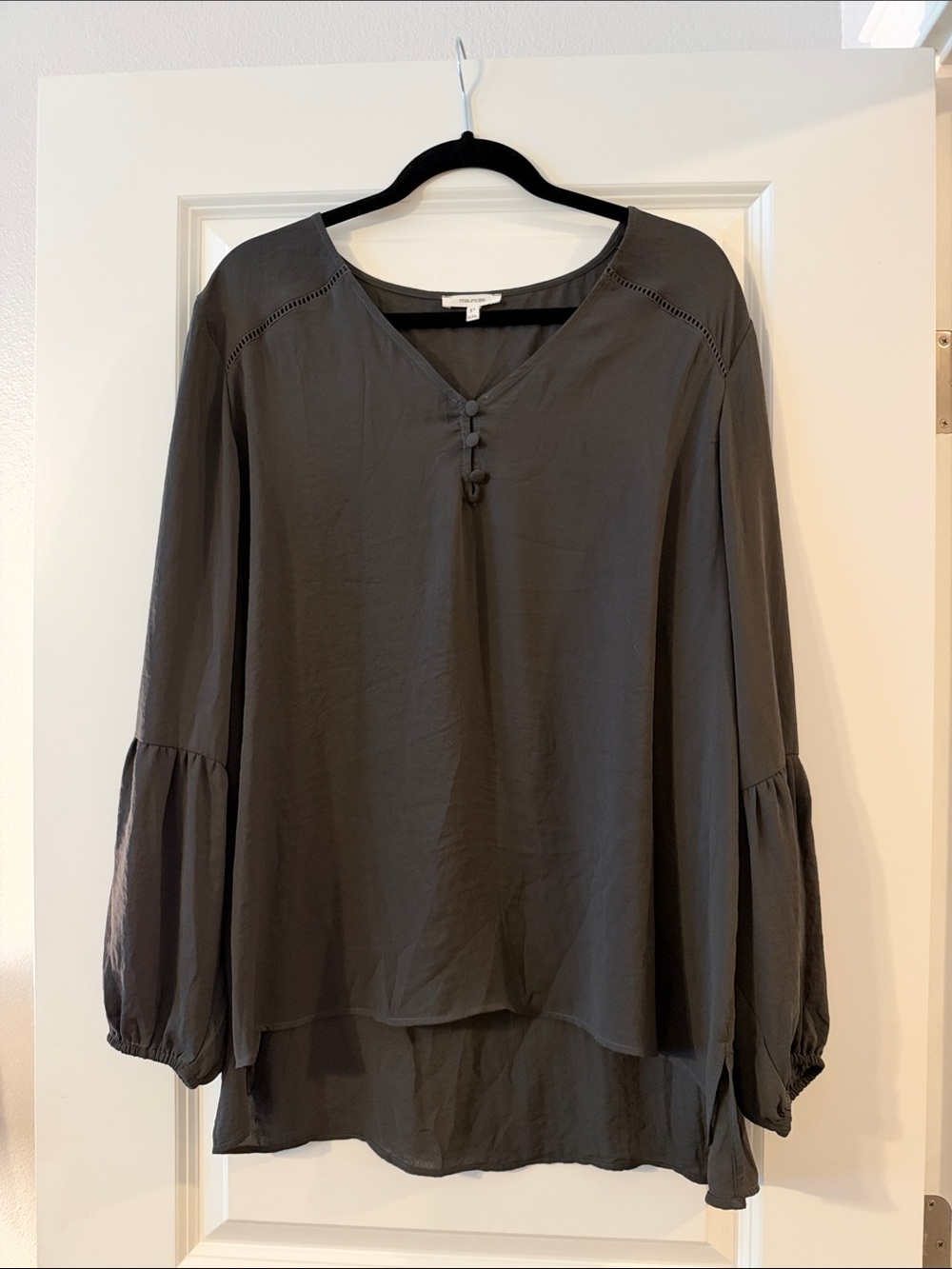 Maurices Charcoal Gray V-Neck Tunic with Button Detail